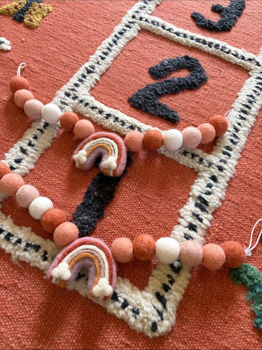 Handmade Peach & Pink Rainbow Felt Ball curtain ties for Kids